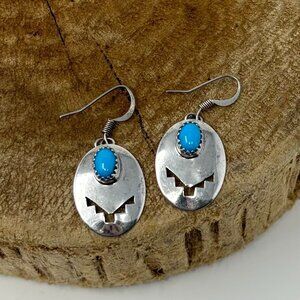 Vintage 925 Sterling Silver Native American Western Turquoise Dangle Earrings
